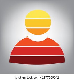 User sign illustration. Vector. Horizontally sliced icon with colors from sunny gradient in gray background.