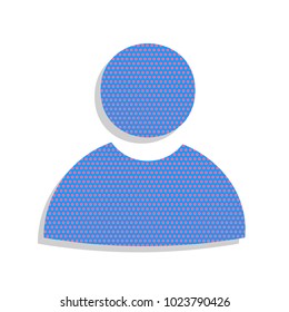 User sign illustration. Vector. Neon blue icon with cyclamen polka dots pattern with light gray shadow on white background. Isolated.