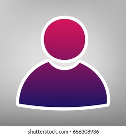 User sign illustration. Vector. Purple gradient icon on white paper at gray background.