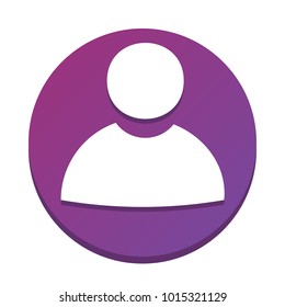 User sign illustration. Vector. White icon with flat shadow on purpureus circle at white background. Isolated.