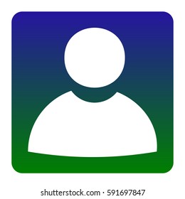 User sign illustration. Vector. White icon at green-blue gradient square with rounded corners on white background. Isolated.