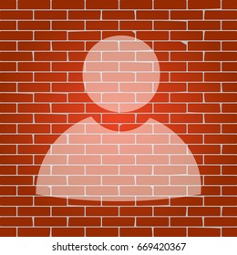 User sign illustration. Vector. Whitish icon on brick wall as background.