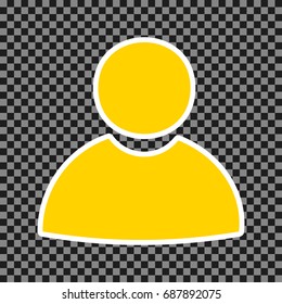 User sign illustration. Vector. Yellow icon with white contour on dark transparent background.