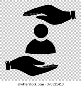 User sign. Save or protect symbol by hands.