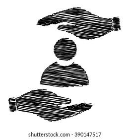 User sign. Save or protect symbol by hands with scribble effect.