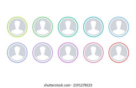 Usuario, cabeza de silueta, cara de avatar, persona icono. establecer perfil. Ilustración del conjunto de colores del círculo de la representación vectorial