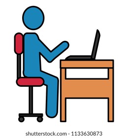user silhouette working in desk with laptop