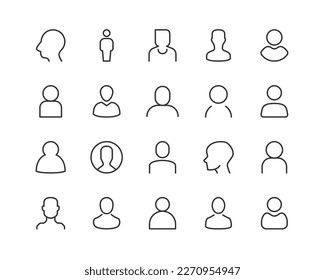 user simple icon set. Outline editable stroke. Pixel perfect 24x24px. Isolated on a white background