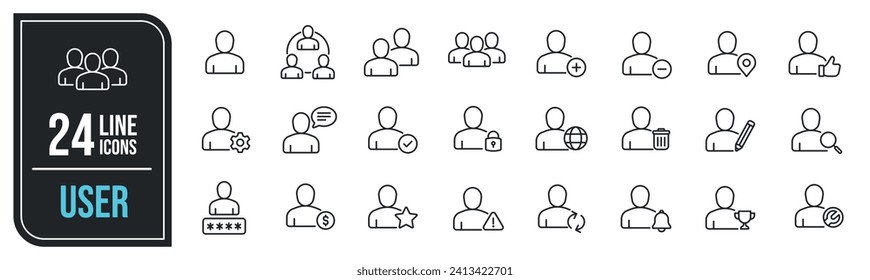 User simple minimal thin line icons. Related people, avatar, man, team, group. Vector illustration.