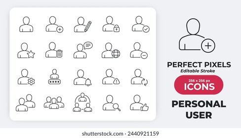 User simple minimal thin line icons. Related people, avatar, man, team, group. Editable stroke. Vector illustration.