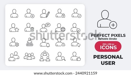 User simple minimal thin line icons. Related people, avatar, man, team, group. Editable stroke. Vector illustration.