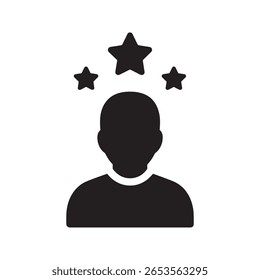 Icono de calificación de habilidades del usuario con un avatar de persona y estrellas que representan la revisión y evaluación del Comentarios del Cliente del Vector de calidad del desempeño del empleado