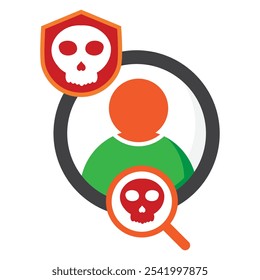usuário com ícone de caveira isolado no fundo branco