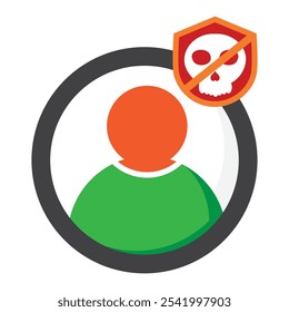 Usuario con el icono del cráneo aislado en el fondo blanco