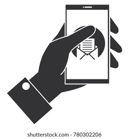 user with smartphone device and envelope