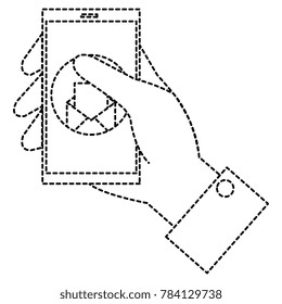 user with smartphone device and envelope