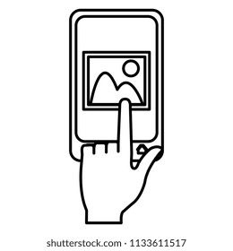 user with smartphone sending image
