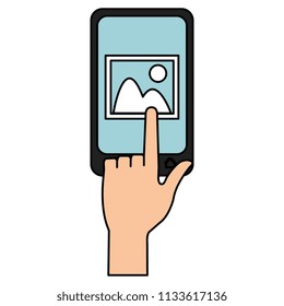 user with smartphone sending image