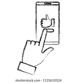 user with smartphone sending like