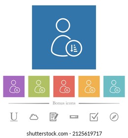 User sort ascending outline flat white icons in square backgrounds. 6 bonus icons included.