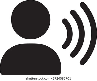 Usuario con el icono de ondas de sonido que representa la voz, la comunicación de audio, el habla o la notificación de sonido.