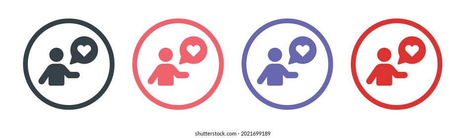 User with speech bubble icon, heart symbol. Romantic message sign.
