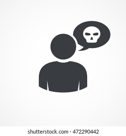 User with speech bubble icon, skull symbol