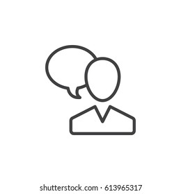 User and speech bubble, person talking line icon, outline vector sign, linear style pictogram isolated on white. Symbol, logo illustration. Editable stroke. Pixel perfect