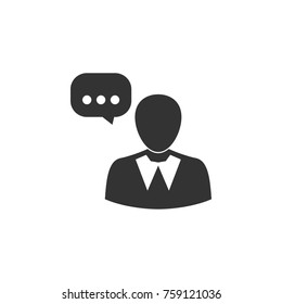 User and speech bubble, person talking icon. Business, human resource sign. Looking for talent. Search man vector icon. Job search icon on white background