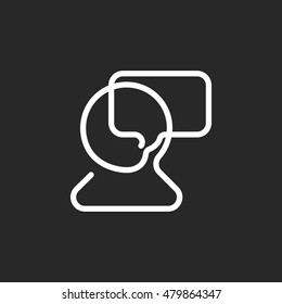 User with speech bubble symbol sign one line icon on background