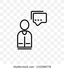 User with speech bubble vector icon isolated on transparent background, User with speech bubble logo concept