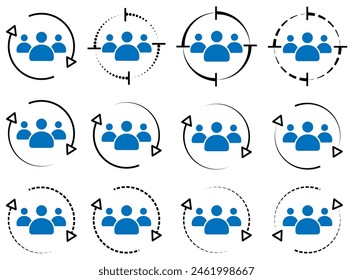 User staff rotation sign, target audience symbol, retention sign, customer icon, customer client returning vector illustration.