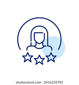 User star rating. Woman with long hair. Pixel perfect, editable stroke icon