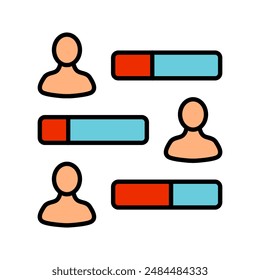 User statistics line icon. People, data, analysis, graph, chart, metrics, evaluation, performance, statistics, comparison, assessment, analytics, measurement, research, productivity, workforce, report