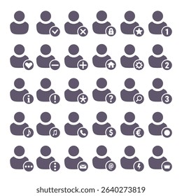 User status icons set. Simple silhouettes with various symbols. Vector icons isolated on a white background