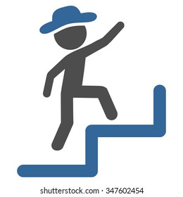 User Steps Upstairs vector icon. Style is bicolor flat symbol, cobalt and gray colors, rounded angles, white background.