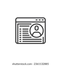 Icono de línea de historias de usuario. signo de estilo lineal para concepto móvil y diseño web. Icono de vector de contorno de página de perfil personal. Símbolo, ilustración del logotipo. Gráficos vectoriales