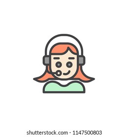 User Support filled outline icon, line vector sign, linear colorful pictogram isolated on white. Woman Person with headset symbol, logo illustration. Pixel perfect vector graphics