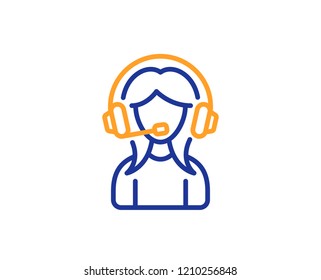 User Support line icon. Female Profile sign. Woman Person silhouette symbol. Colorful outline concept. Blue and orange thin line color icon. Support Vector