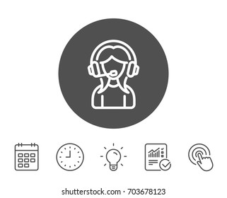 User Support line icon. Female Profile sign. Woman Person silhouette symbol. Report, Clock and Calendar line signs. Light bulb and Click icons. Editable stroke. Vector
