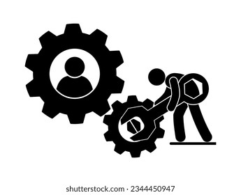 user support service icon, a person sets up an account, technical assistance