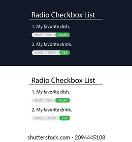 User survey form. Radio sheet is an HTML element of the website template. User interface for the website and application. Vector illustration.