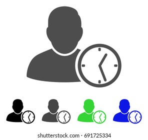 User Temporary Clock flat vector pictograph. Colored user temporary clock, gray, black, blue, green icon versions. Flat icon style for graphic design.