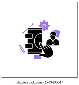 User testing glyph icon. Real users test interfaces and functions of a website, app, product, or service.Designer skills concept. Filled flat sign. Isolated silhouette vector illustration