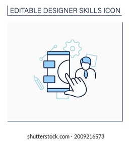User testing line icon. Real users test interfaces and functions of a website, app, product, or service.Designer skills concept. Isolated vector illustration. Editable stroke.