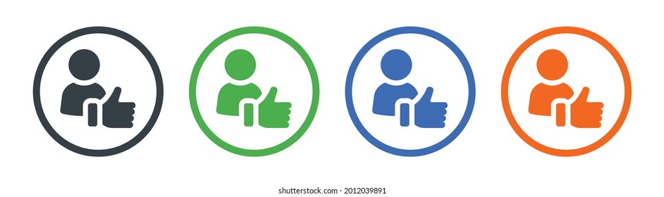 User with thumb up icon symbol of satisfaction. Vector illustration