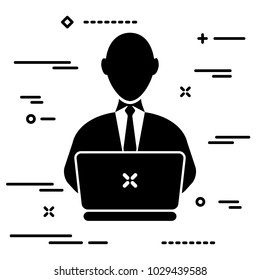 User with tie working on laptop, concept illustration of person with computer