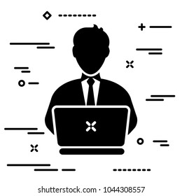 User with tie working on laptop, concept illustration of person with personal computer