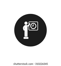 User with Time Icon. Black Circle Pictogram. vector illustration