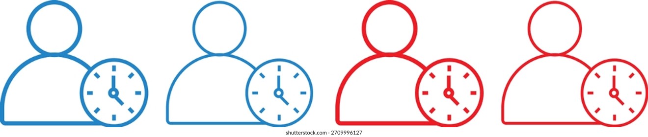 Signo de icono de tiempo de usuario, Administración de programación personal, Ilustración vectorial de icono de tiempo de usuario, 
